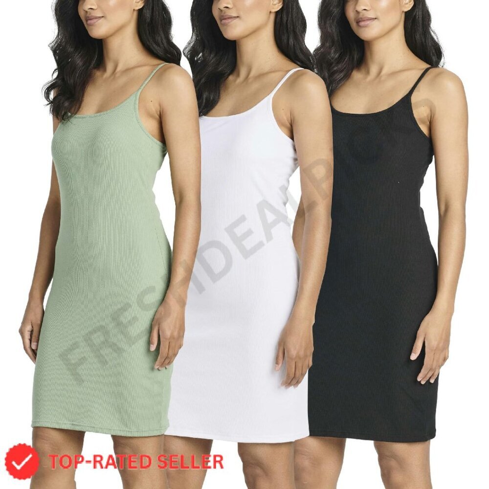 Ribbed Spaghetti Strap Mini Dress Built-in Bra Summer Sundress Casual Lounge